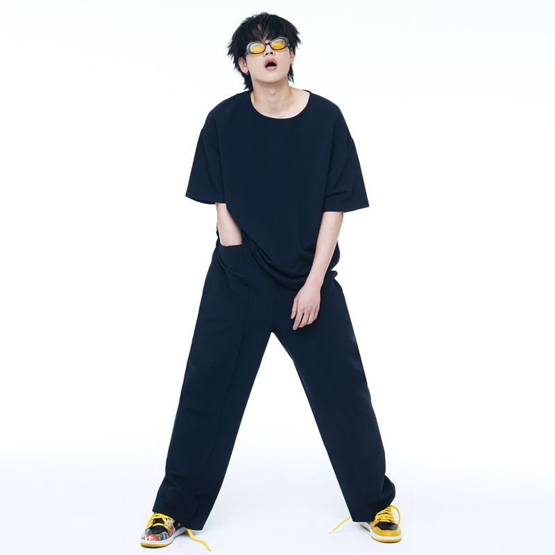 WOVEN 1/2 HALF T-SHIRT NAVY