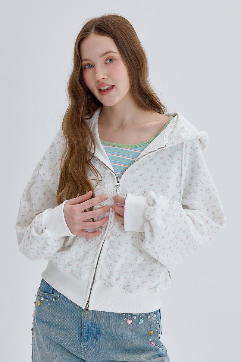 Lace Hood Zip Up [Ivory]