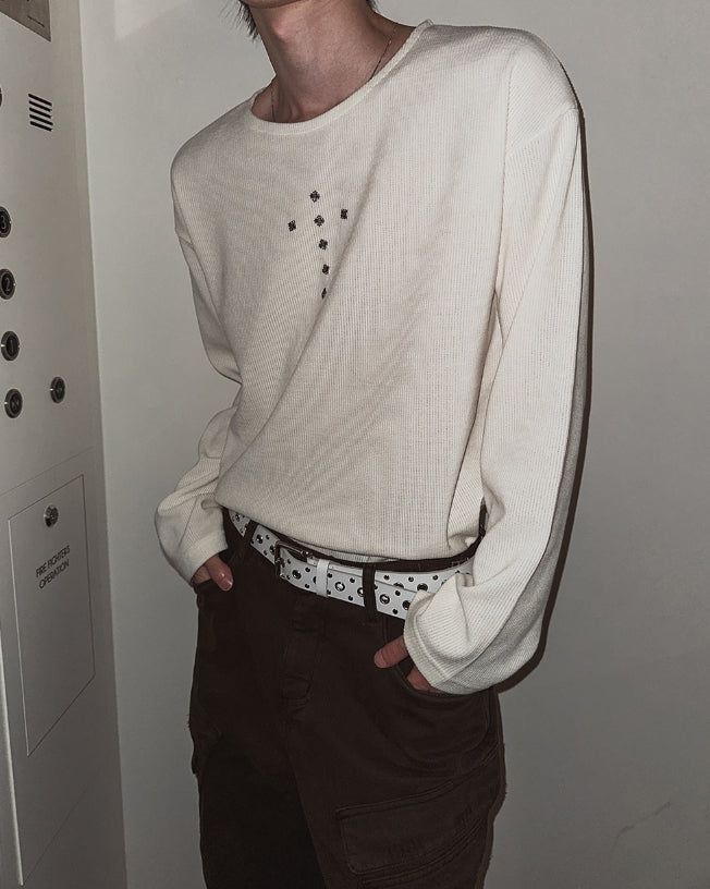 Crossing Rivet Ribbed Long Sleeve