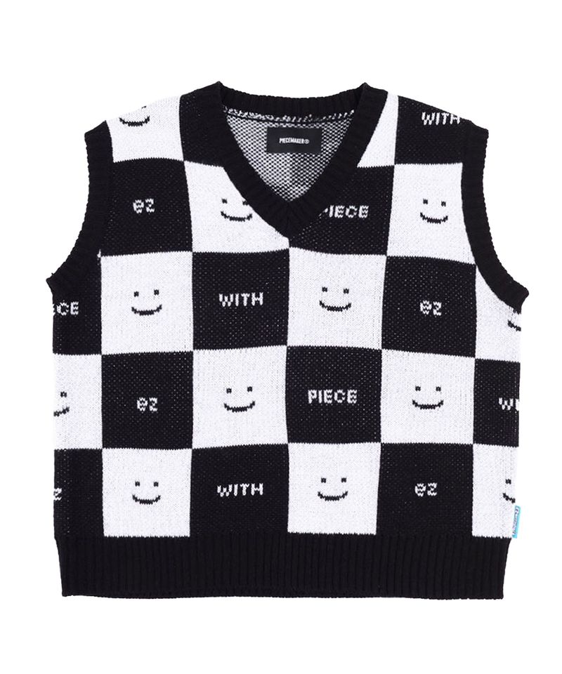 [EZwithPIECE] CHECKERBOARD KNIT VEST (4COLORS)