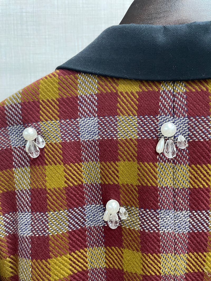 Checked Faux Pearl Crop Suit