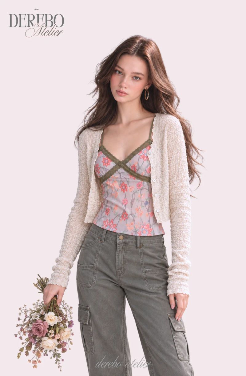 Rene Khaki Sleeveless Cardigan Two-Piece Top