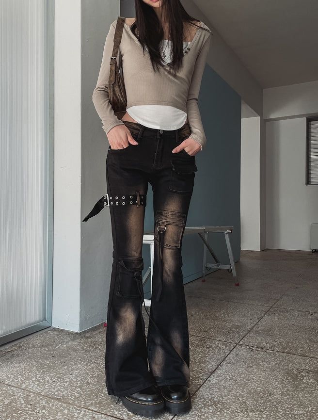 ULAN(ユレン)の「Boldy Eyelet Belted Bootcut Denim Pants(Pants)」