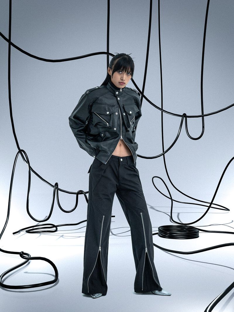 Ghost In The Shell Zip Pleat Pants (Black)