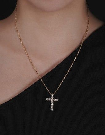 Cross Rope Chain Necklace Gold-L