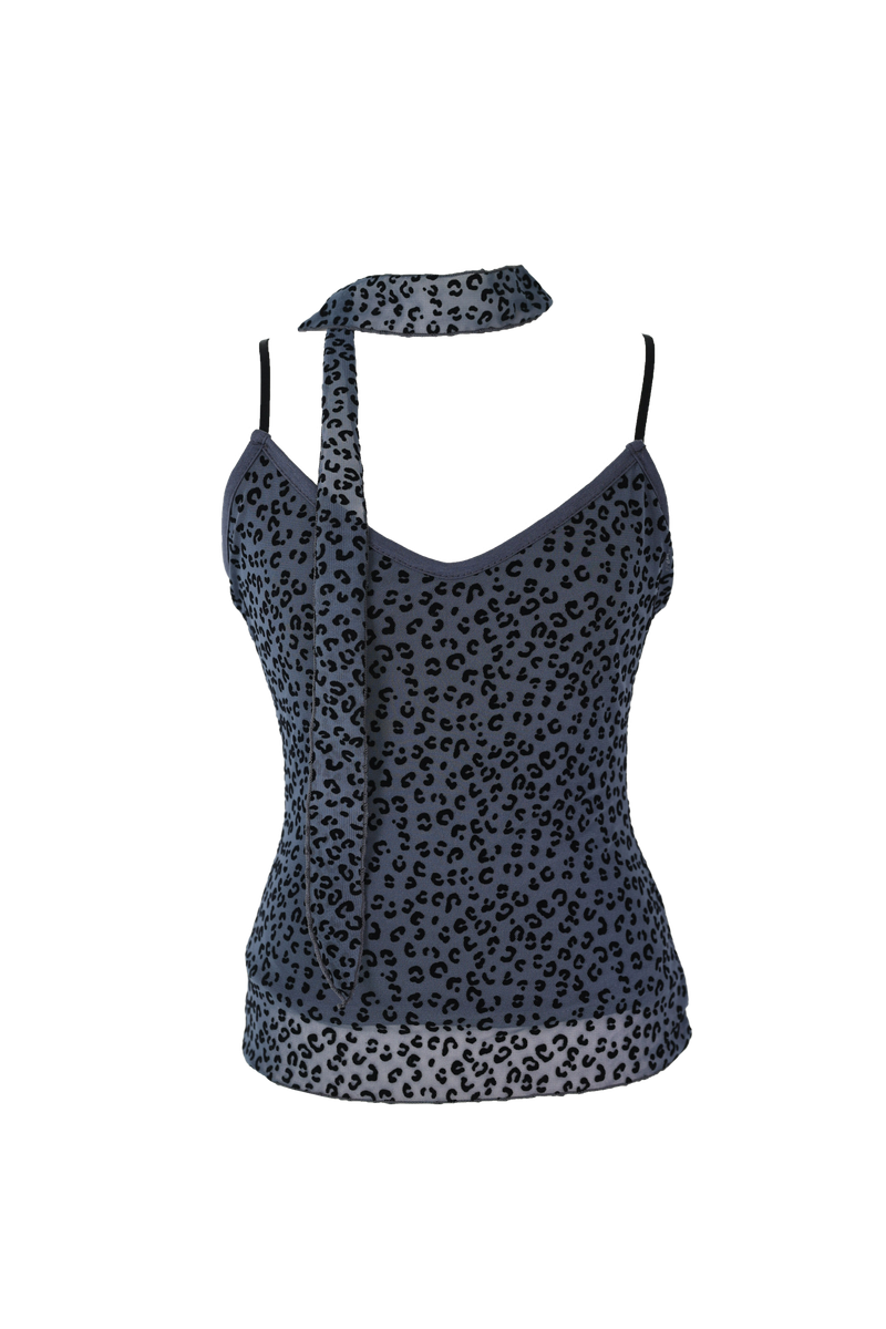 [Sepia] Leopard mesh sleeveless (scarf set) (Black/Blue)