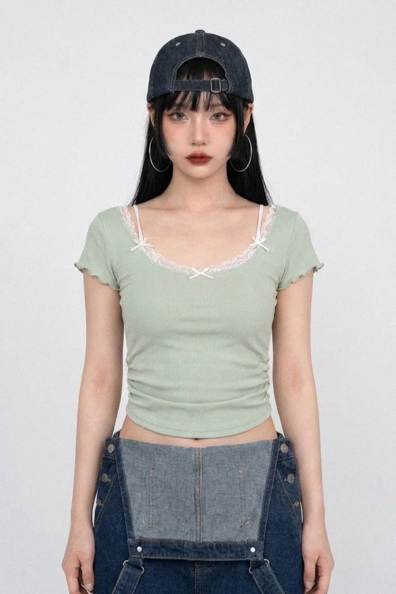RUFFLE-TRIM RIBBED BABY TEE (4COLORS!)