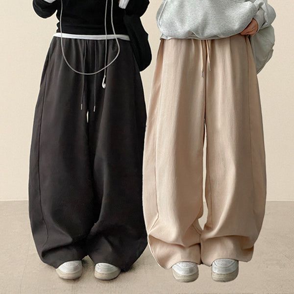 Romy back pocket side pin tuck hem string cotton wide pants