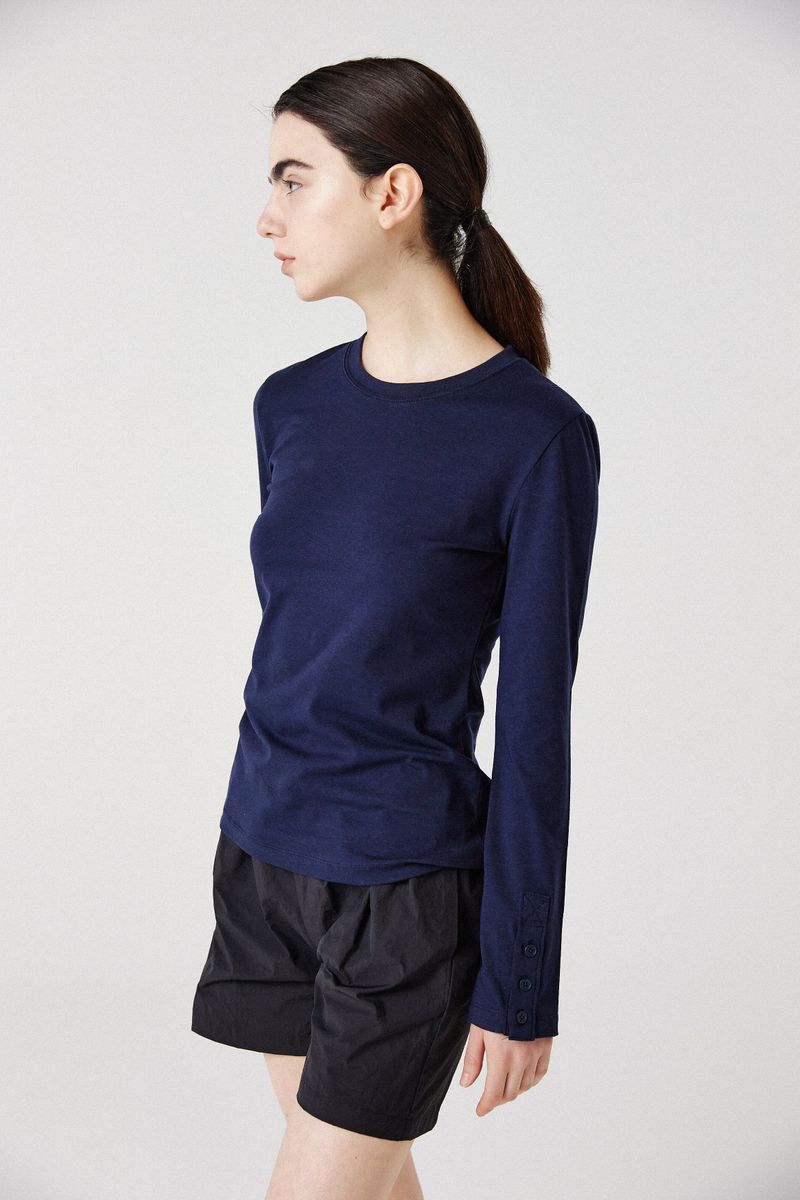 modal button long sleeve top_navy