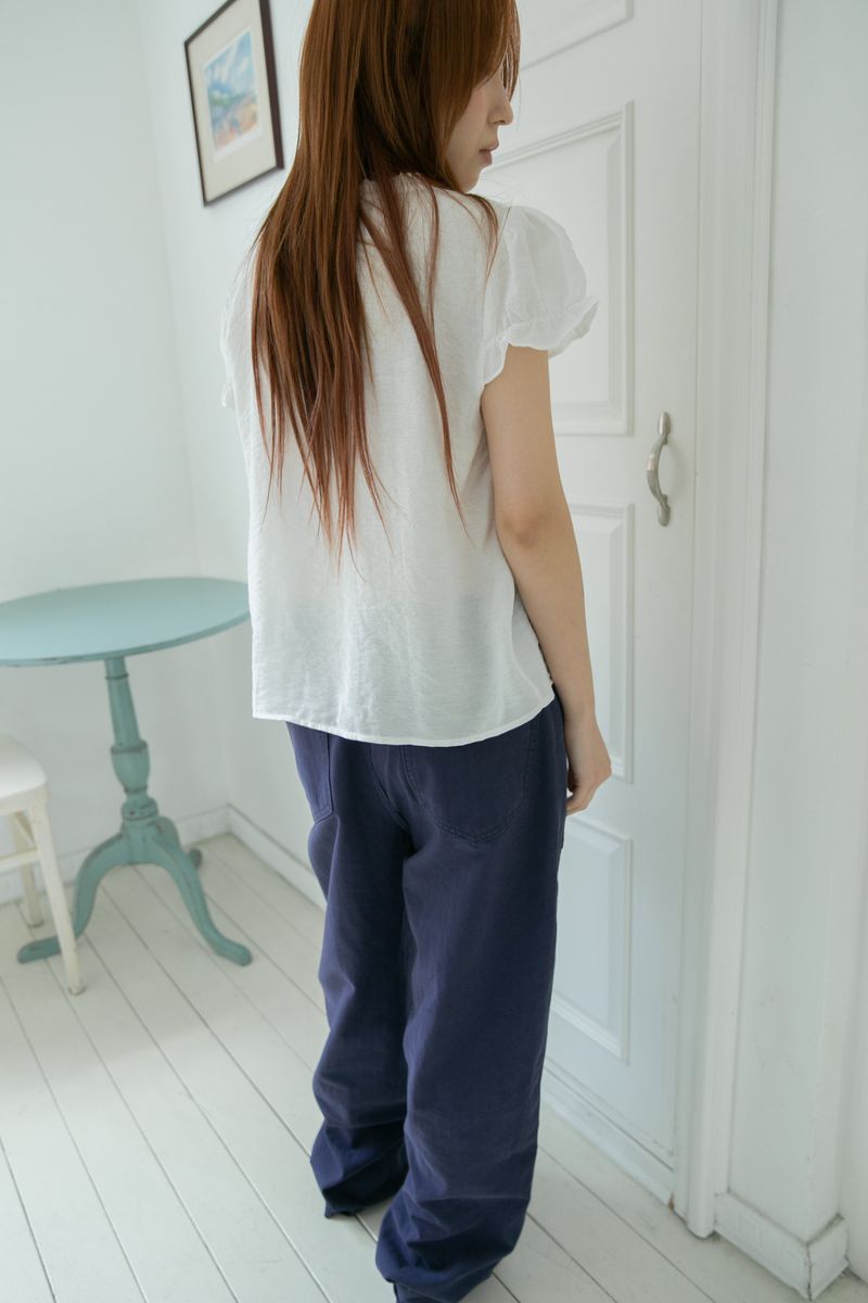 pin shirring puff half blouse(2colors)