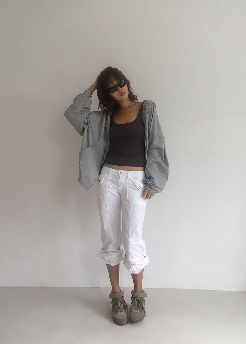 SHIRRING HOOD ZIP-UP 
