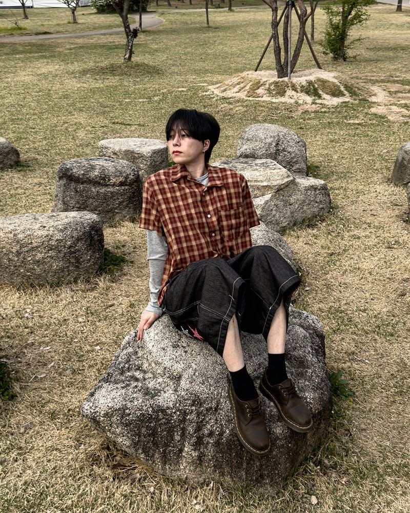 Rendro Square Check Half Shirt