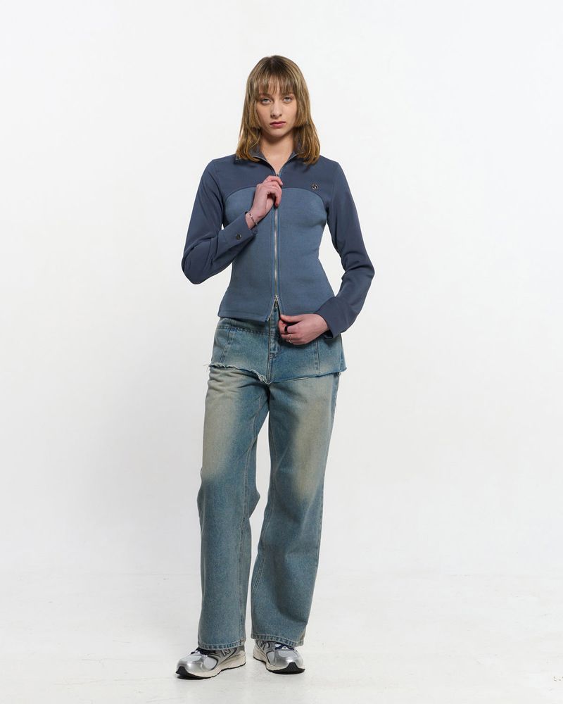 Ribbed Slim Zip-up _ BLUE