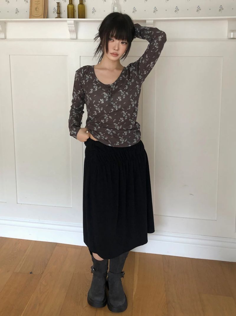 Muen Shirred Midi Skirt