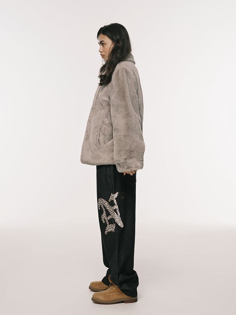 COLLAR FUR JACKET GREY