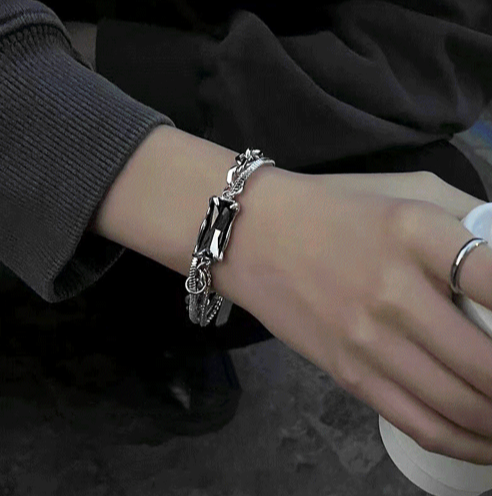 2TYPE [Ball Mix, Double Chain Mix] Layered Silver Bracelet