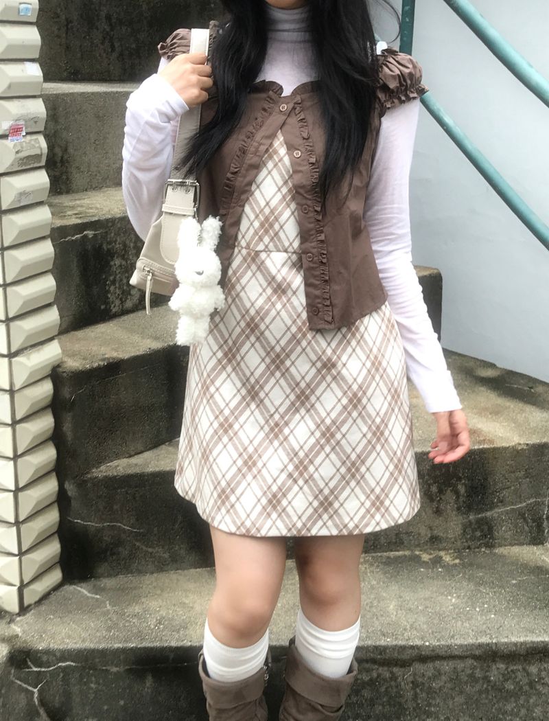 Layered romantic checkered bustier dress