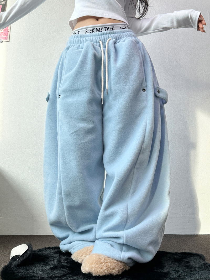 BOTH-SIDES FLEECE SNAP LONG PANTS 🧸🩵🤍6COLOR