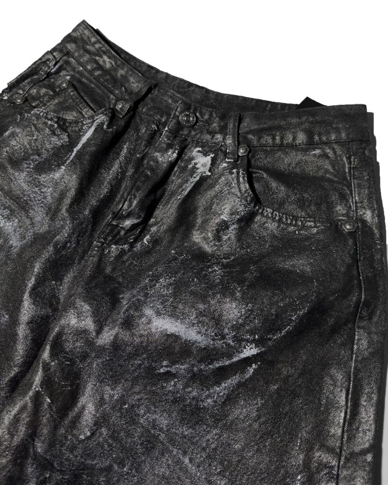 Black coated wide pants