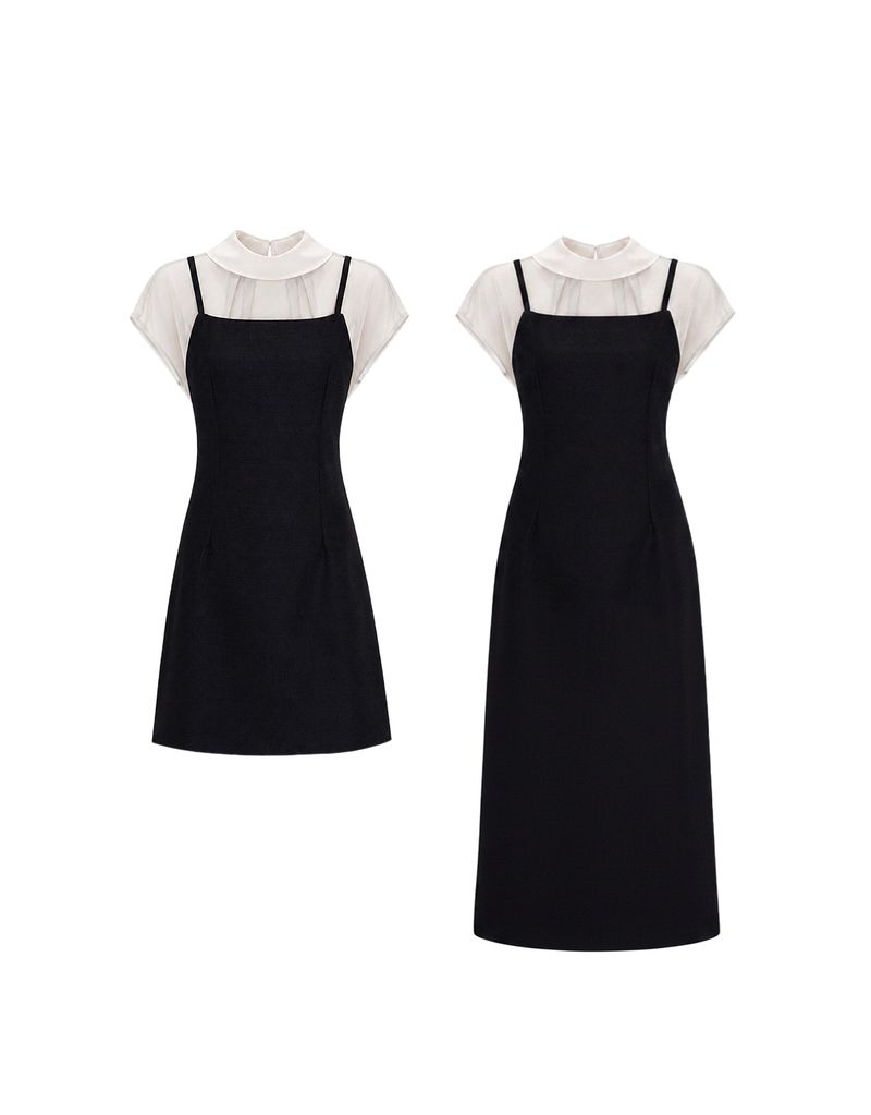 Delice Sheer Highneck Pintuck Blouse Bustier Dress Set Long Ver