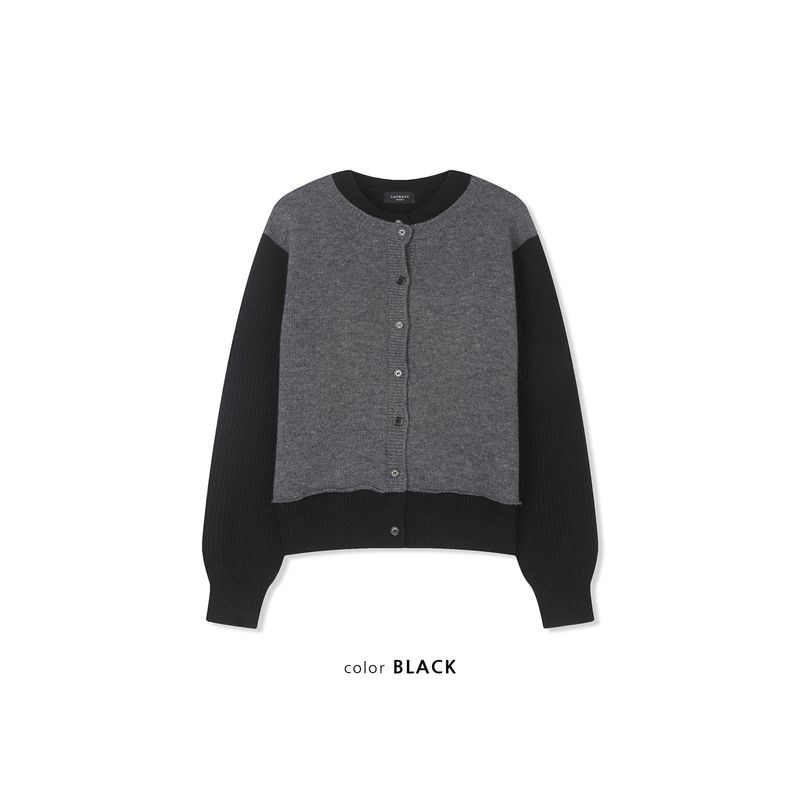 Layered wool knit cardigan(Black)