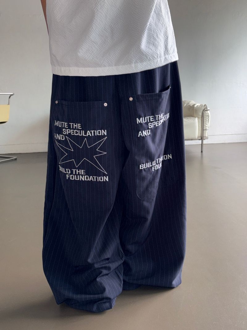 ファウンディ ストライプ リベット レタリング オーバーサイズ バルーン パンツ 2カラー