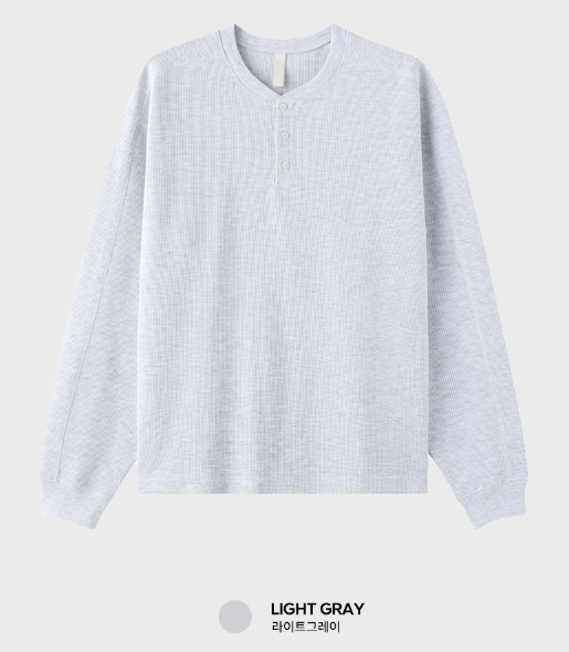 Look nade Waffle Button Henry Neck Long Sleeve T-Shirt