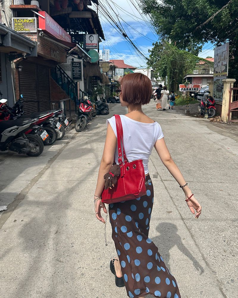 Dot Polka Dot Unbalanced Midi Skirt