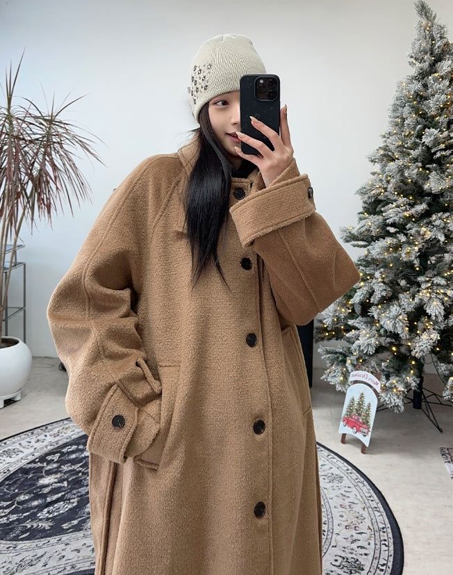 Aren Wool Raglan Belted Long Coat