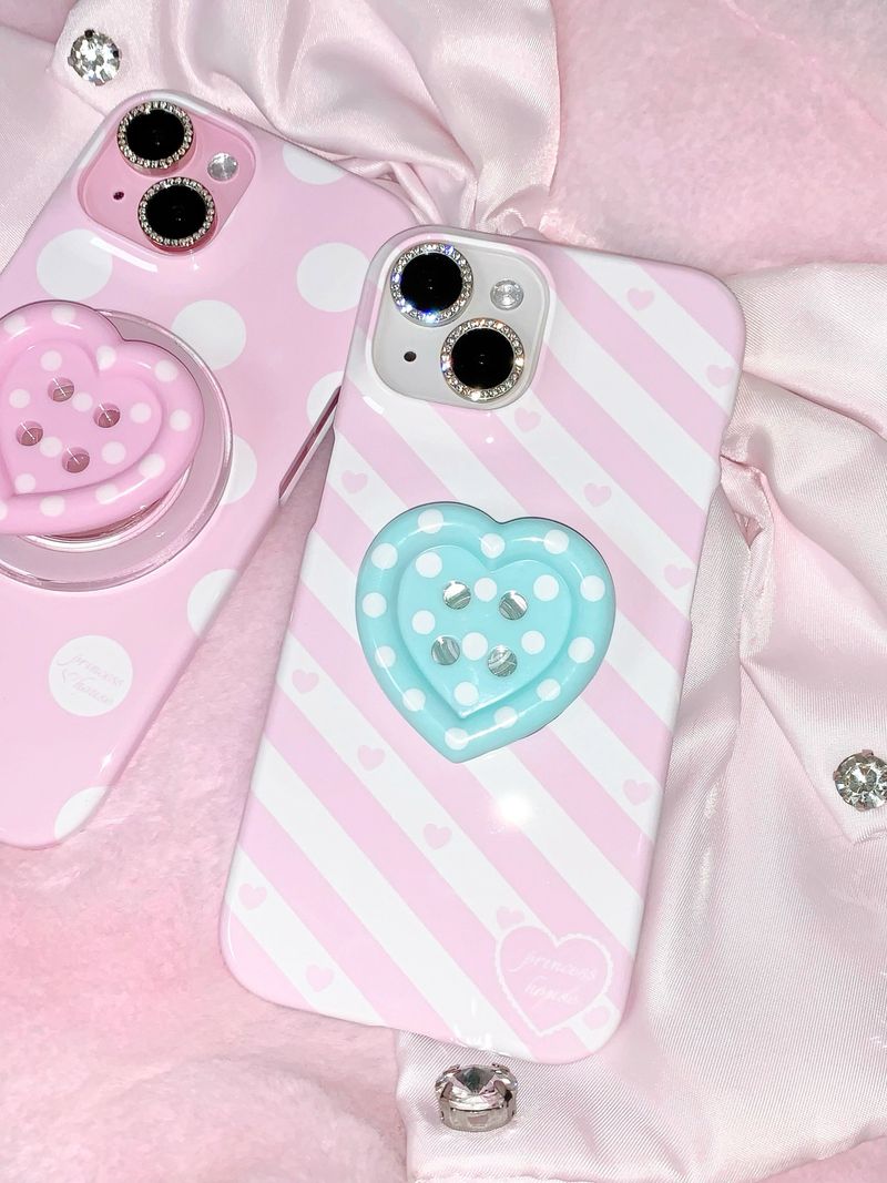 heart button phone grip - mint (stick-on)