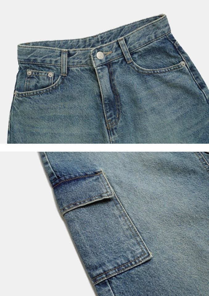 Back Slit Cargo Denim Long Skirt