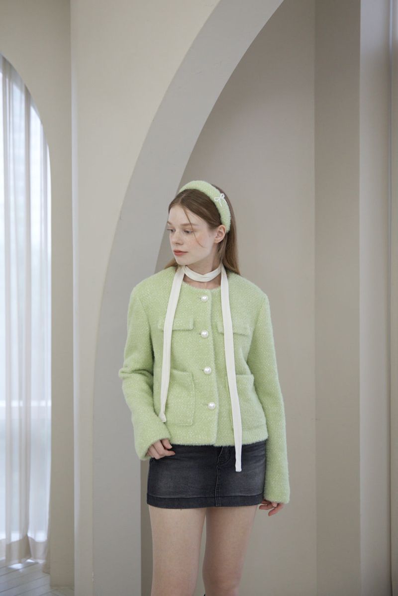 Feminine Pearl Fur Jacket Green