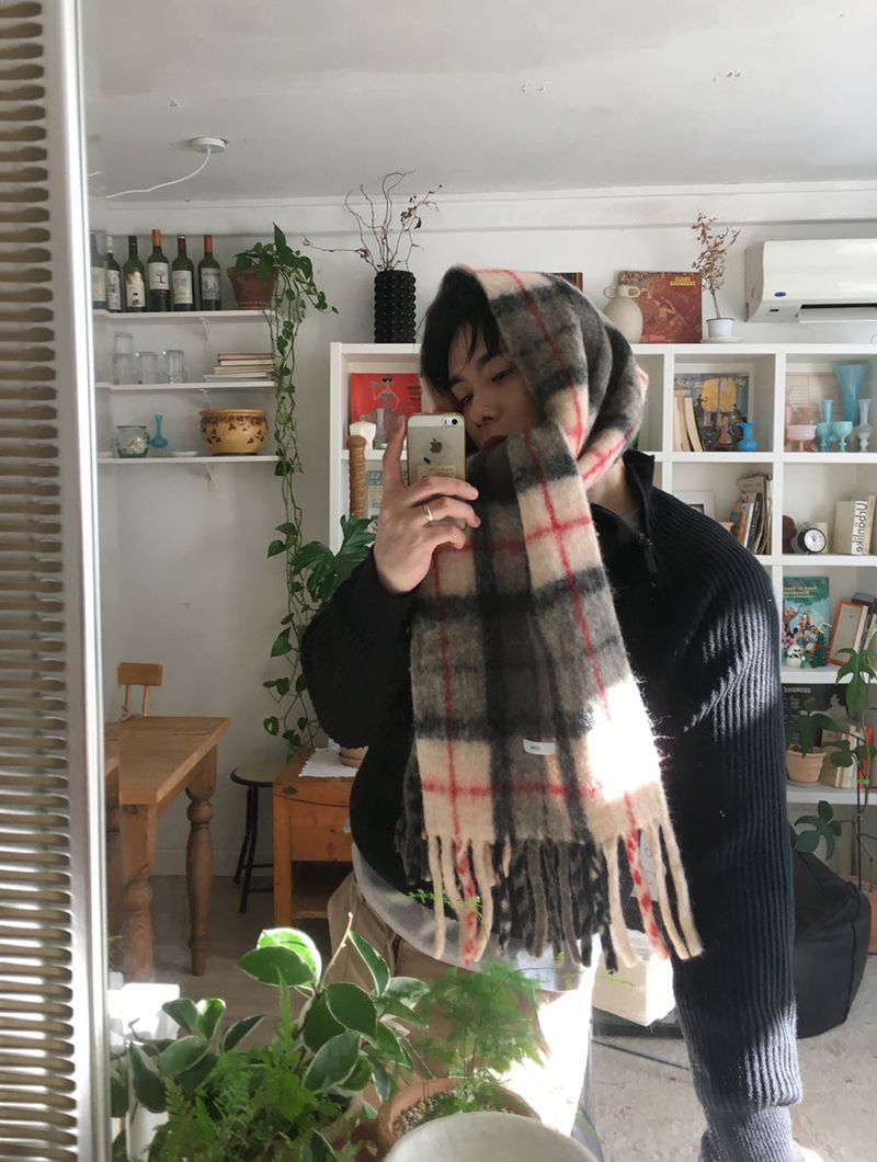 No.1547 wool check muffler (4color)