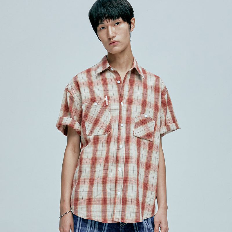 cig plaid 2 pocket work shirts red