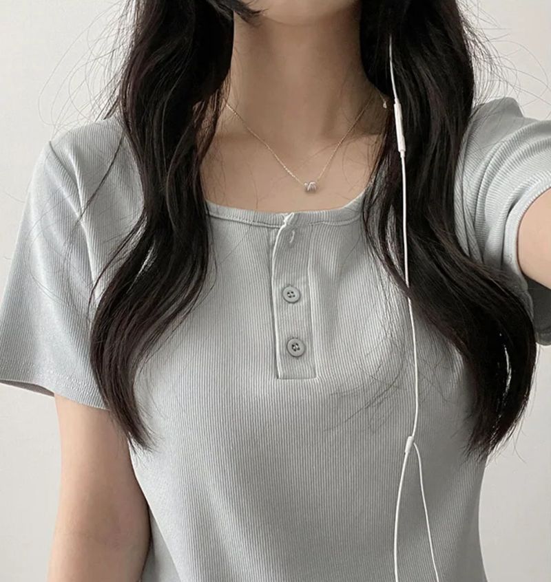Waddoo hem round button short sleeve tee