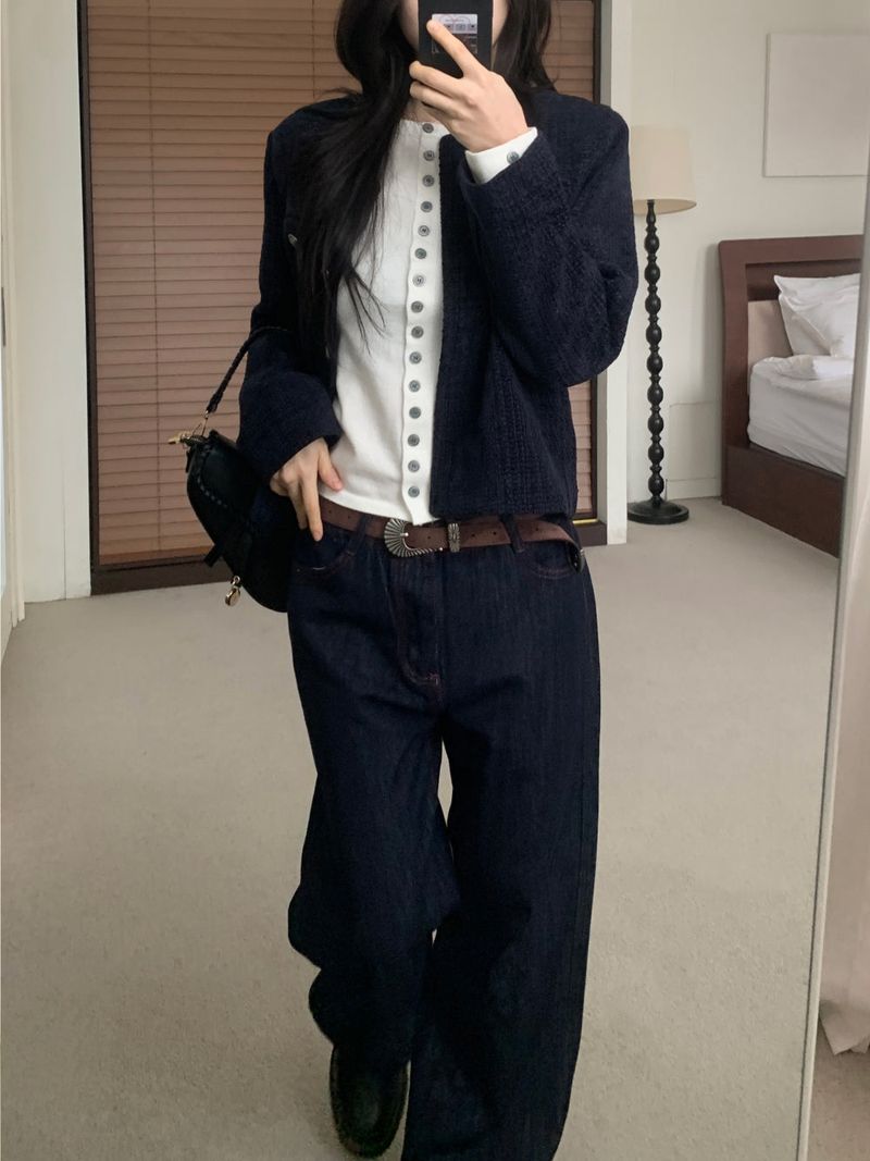 ペニーレッドステッチローワイドデニムパンツ