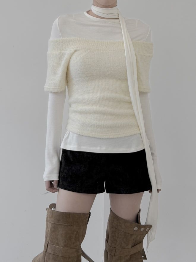 Tsumu Fur Knit Off-Shoulder