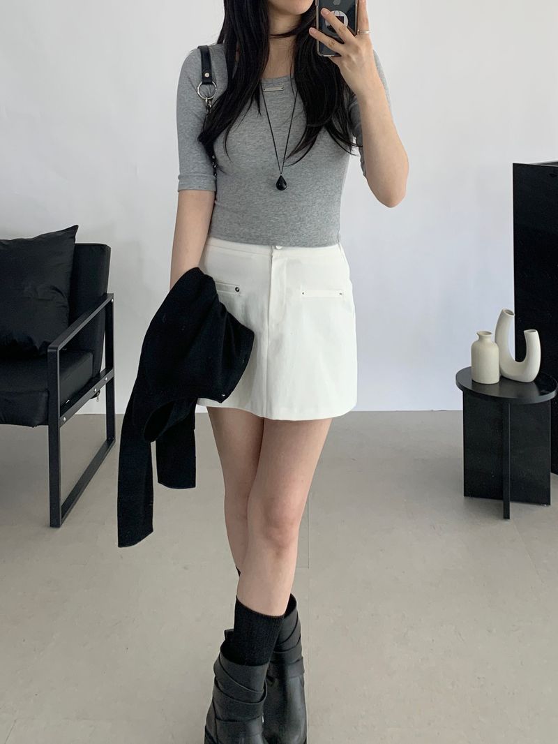 Obdi Elastic Waist A-line Mini Skirt