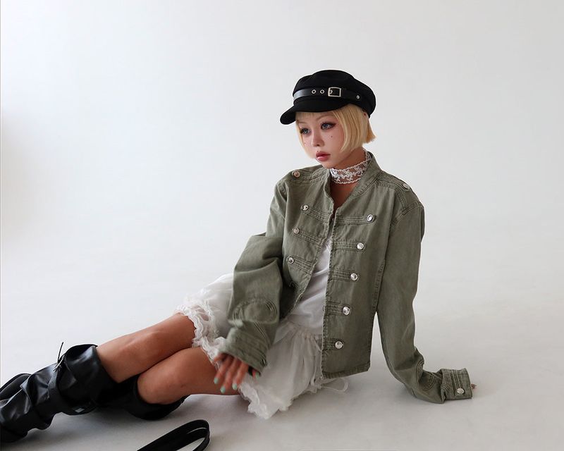 Napoleon Button Shoulder Straps Slim Jacket