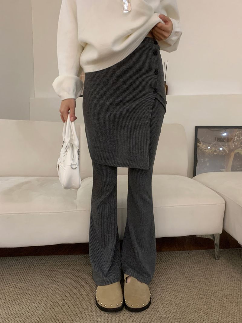 Sway Unbalanced Wrap Button Ribbed Bootcut Pants