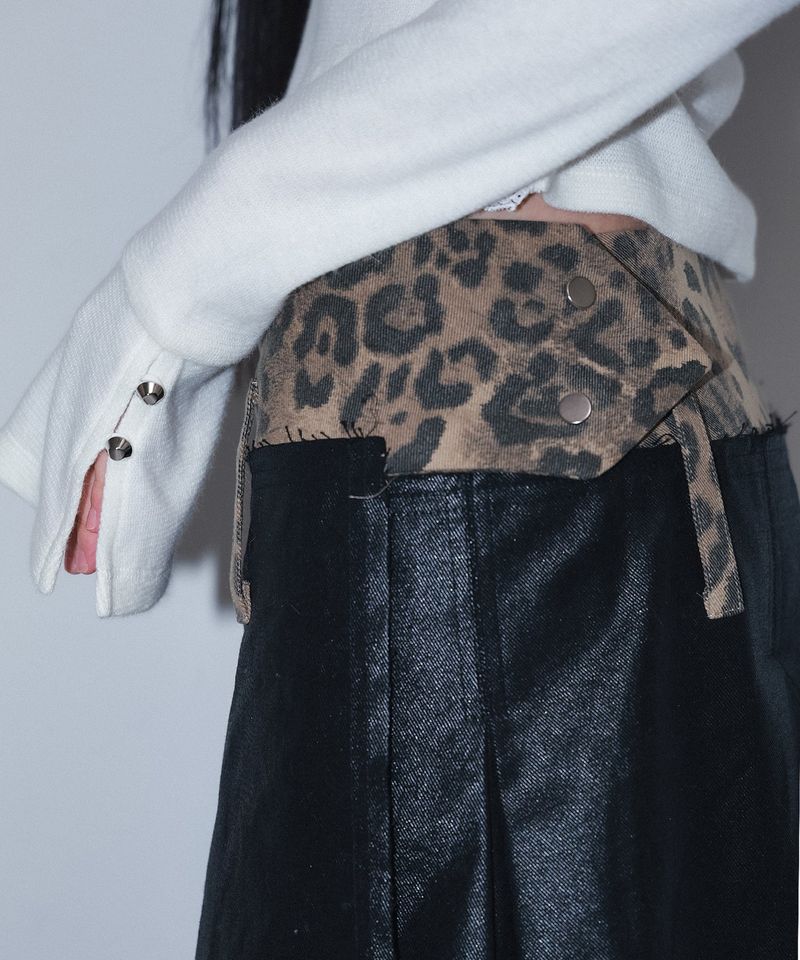 leopard long pleats wrap sk - black