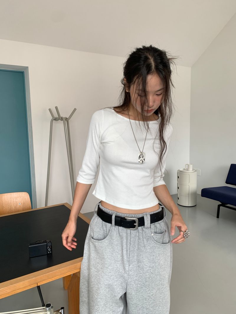 BOAT NECK MID SLEEVE TEE (4C)