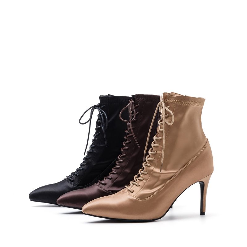 Satin Stiletto Ankle Heel(Black)