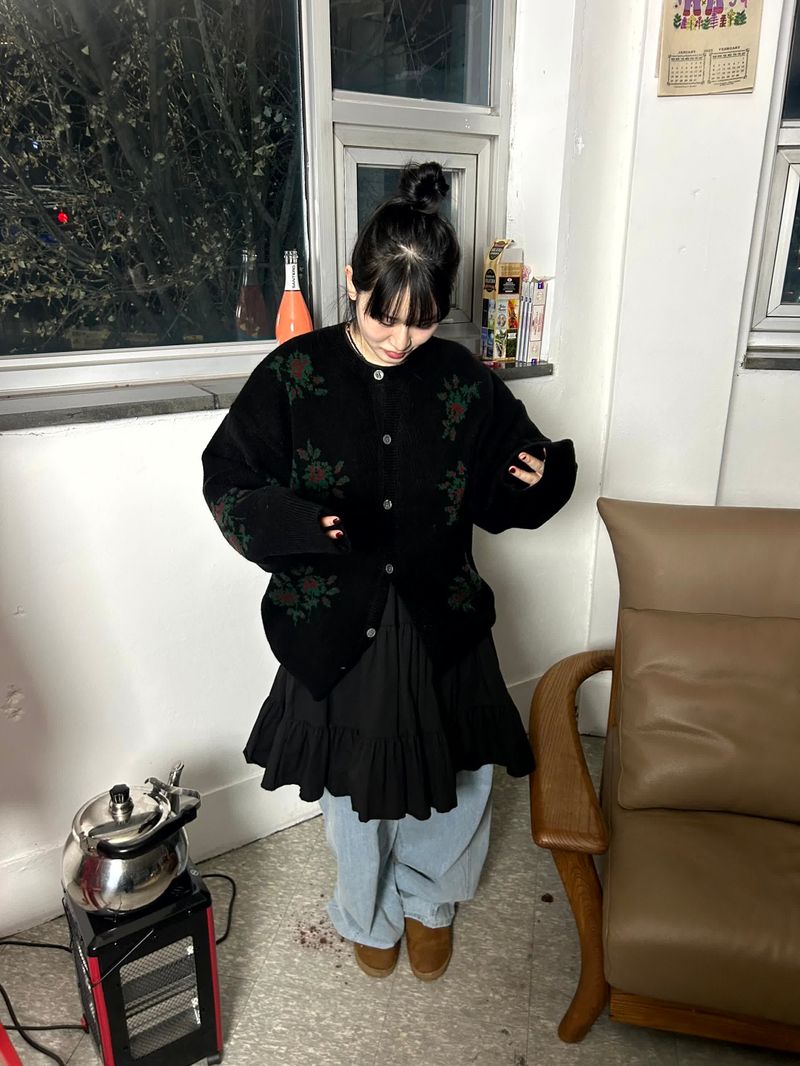 (2color) flower cardigan