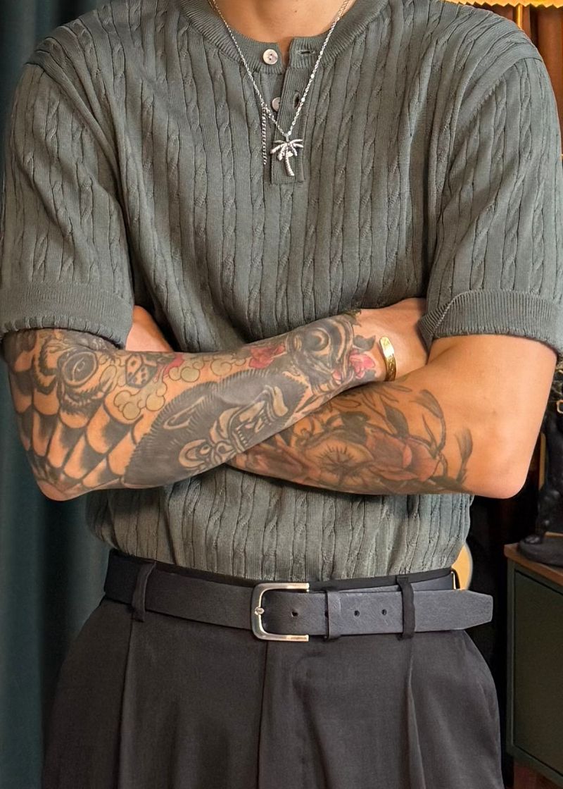 Cable Span Henley Neck Short Sleeve Knit 6COLOR