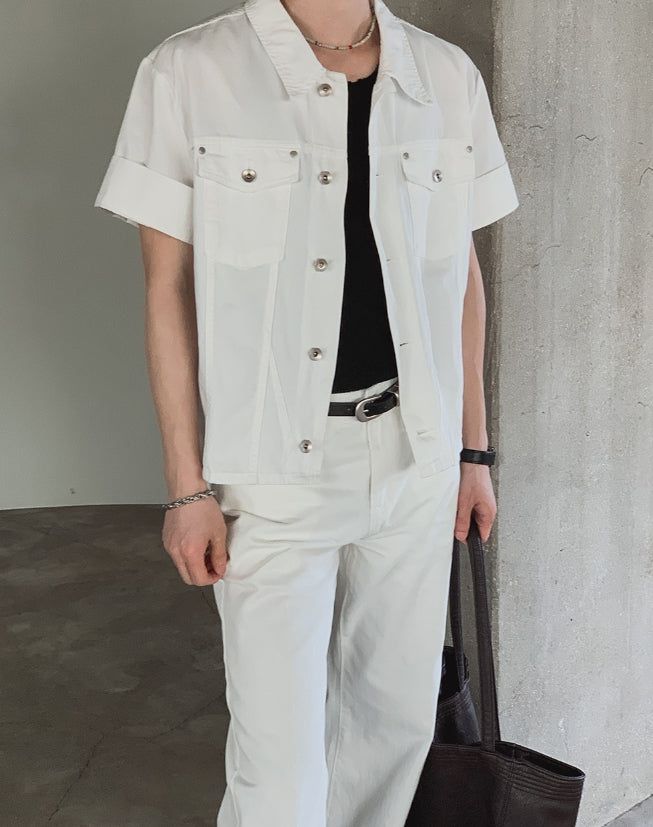 Kelden Cutout Short Sleeve Trucker Shacket