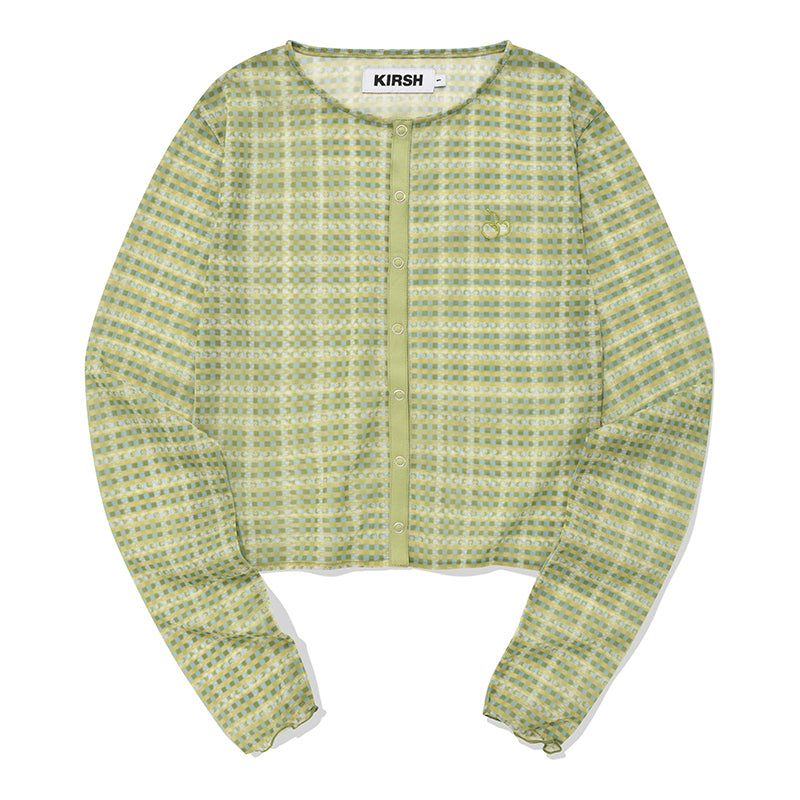 SMALL CHERRY SEE THROUGH PATTERN CARDIGAN [LIME]