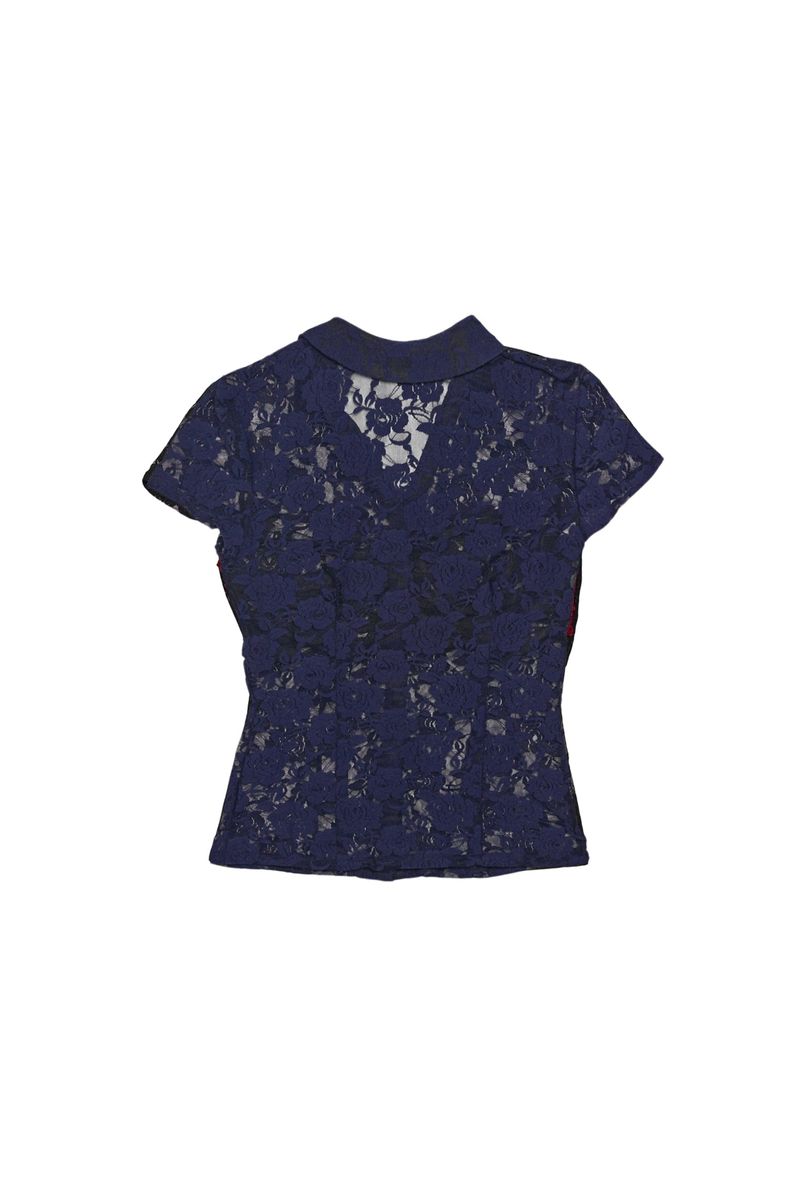 LACE SHIRRING SHIRT #NAVY&BLACK