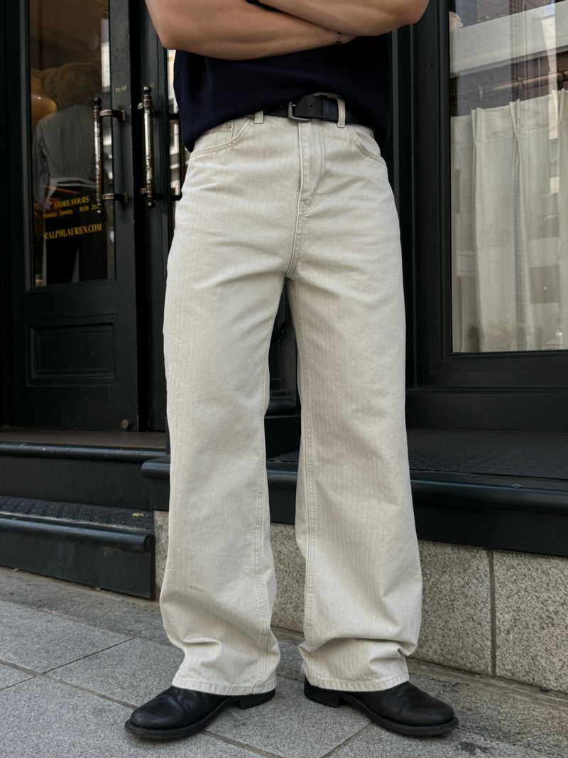 Pug herringbone semi-wide pants