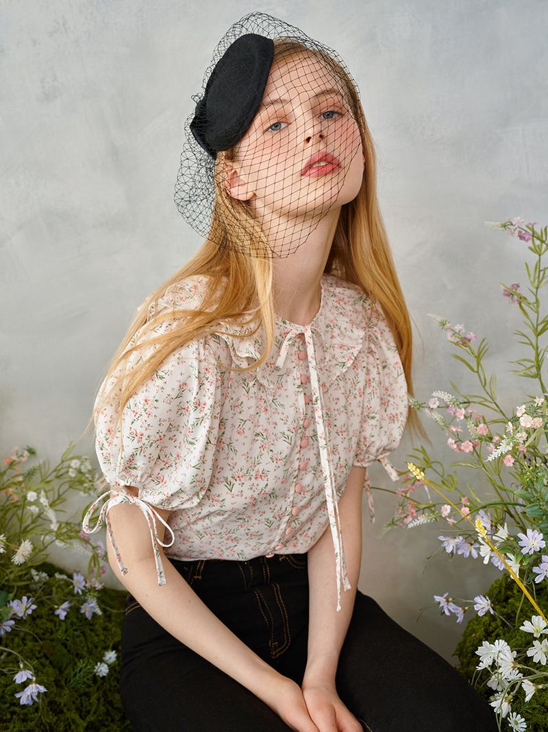 Floral Frill Pink Button Blouse